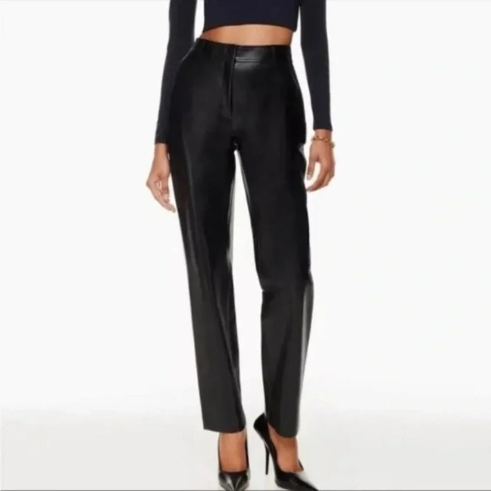 Aritzia Babaton Command High Waisted Vegan Leather Pants  Black Size 4